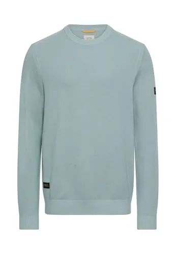 camel active Herren Strickpullover Wasserblau mit Rundhalsausschnitt - Bequemer Strickpullover in Wasserblau mit strukturierter Oberfläche und weichem Griff. Ideal für den Alltag, mit Rippkragen und -bündchen für perfekten Sitz.