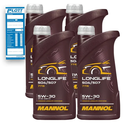 4x 1L Mannol Longlife Öl 5W30 Motoröl API SN VW 504.00 507.00 BMW LL-04
