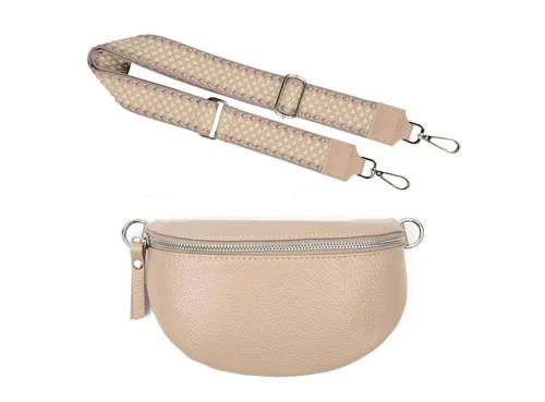 ITALYSHOP24 Bauchtasche Made in Italy Damen Leder Brusttasche Gürteltasche CrossBody Bodybag (Spar-Set aus einer Tasche mit dem Ledergurt und einem breitem Stoffgurt/Umhängeband, Crossbody Bag mit zusätzlichen Riemen), 1 Tasche & 2 Gurte, Schultertasche, Umhängetasche mit 2 Schulterriemen