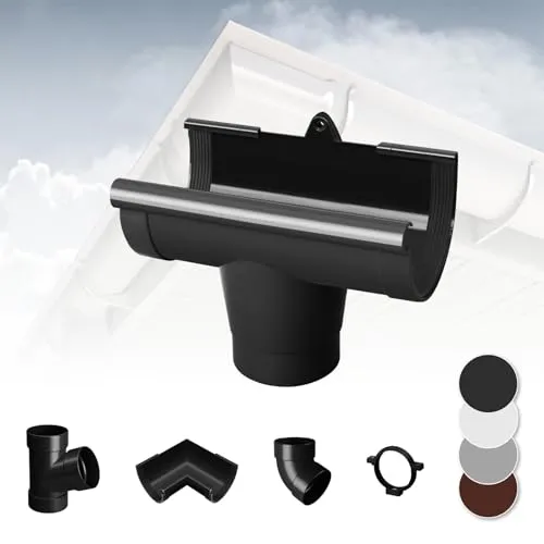 RAINWAY S Regenrinnen System (Rinnenstutze anthrazit) - PVC-U Kunststoff in 4 Farben, für Dachflächen < 100m² empfohlen, Ablauf Ablaufstutzen Einhangstutzen