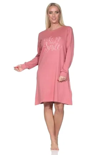 Normann Damen Langarm Nachthemd in Kuschel Interlock Qualität - auch in Übergrößen, Farbe:rosa, Größe:40-42