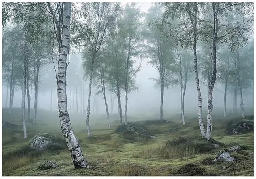 WallArena Vlies Fototapete Birken Wald 350x250 cm - Tapeten für Wohnzimmer und Schlafzimmer: Hochwertige Vliestapete mit 3D Effekt, inkl. Kleister, für eine einfache Montage und lebendige Farben, die jedem Raum eine angenehme Atmosphäre verleihen.