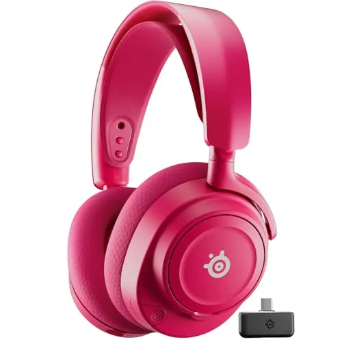 SteelSeries Arctis Nova 7P Gen 2 - Magenta - Bluetooth Kopfhörer Over Ear mit kabelloser Verbindung über USB-C-Dongle für PlayStation und PC, 360° Surround Sound und Rauschunterdrückung für ein intensives Spielerlebnis.