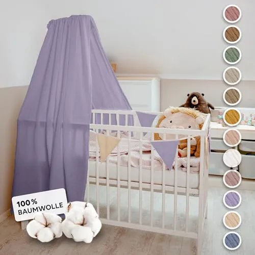 lilimaus Betthimmel Babybett [in 12 Farben] Himmel Babybett aus 100% Baumwolle Musselin - Betthimmel Mädchen & Jungen - Himmelbett Vorhänge als Kinderzimmer & Babyzimmer Deko - Baby Bett Vorhang