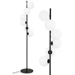 hofstein Stehlampe aus Metall/Glas in Schwarz/Weiß - Moderne Stehlampe für Innenräume, Höhe 160 cm, mit elegantem Glasschirm und Fußschalter. Ideal für Esszimmer, Flur oder Wohnzimmer. Leicht austauschbare Leuchtmittel sorgen für individuelle Lichtgestaltung.