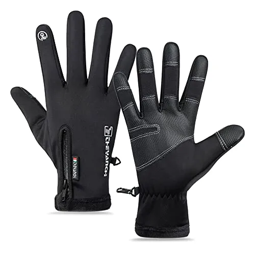 Tiardey Schwarz Fahrradhandschuhe,Winter Thermohandschuhe Touchscreen wasserdichte Handschuhe,Mountainbike Handschuhe Für Mnner Frauen Sport Laufen Fahren Klettern Wandern - L