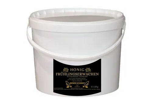 Original Deutscher Honig Frühjahrshonig 12,5 kg - Lebensmittelecht aus Oberfranken - Naturbelassener Frühjahrsblütenhonig aus der Familienimkerei Schmidt, mild und streichzart. Perfekt für Brotaufstriche und lange haltbar bei richtiger Lagerung.