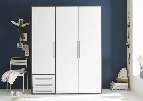 Livetastic Drehtürenschrank in Graphit und Weiß - Moderner Kleiderschrank mit 3 Fächern und 3 Schubladen, bietet viel Stauraum und sorgt für Ordnung in Ihrem Schlafzimmer.