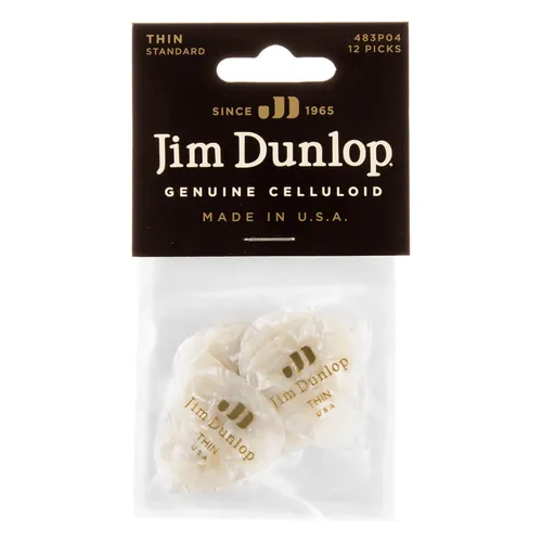 JIM DUNLOP Plektrum Genuine Celluloid Classic - 12 Stück, Perlweiß, flexible Gitarrenplektren in fantastischer Qualität, ideal für jeden Gitarristen
