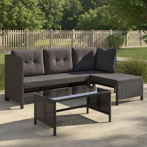 Gartenmöbel Set Lounge Möbel Polyrattan - Sofas & Couchtisch für Balkon und Garten - Modernes Gartensofa-Set in elegantem Schwarz, wetterfest und langlebig. Ideal für entspannte Stunden im Freien mit komfortablen Kissen und einem stilvollen Couchtisch.