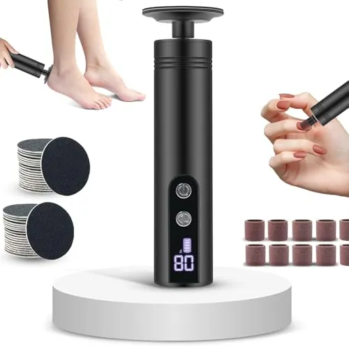 2-in-1 hornhautentferner elektrisch mit 9 Einstellbaren Geschwindigkeiten Wiederaufladbare LED Pediküre und Maniküre Set mit Auswechselbare Schleifscheiben für Fuß & Nagelpflege