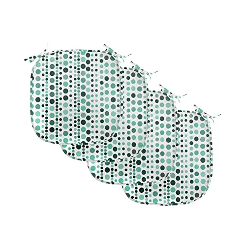 ABAKUHAUS Modern Polster für Esszimmerstühle, Geometrische Kreis-Punkte, Dekoratives wasserfestes Kissen mit Riemen für Küchensitze, 40 cm x 40 cm-4er Pack, Jägergrün Türkis