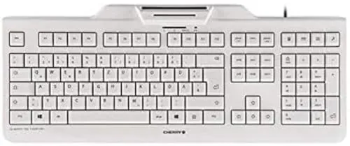 CHERRY KC 1000 SC, US-Layout, QWERTY Tastatur, kabelgebundene Security-Tastatur mit integriertem Chipkarten-Terminal, Blauer Engel, Weiß-Grau