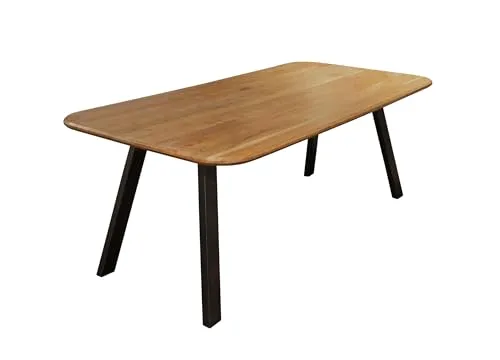 LC Home Esstisch aus Akazienholz mit Metallgestell - Massiver Esstisch mit eleganter, abgerundeter Tischplatte aus Akazienholz. Robustes, pulverbeschichtetes Metallgestell für langlebige Qualität. Jedes Stück ist ein einzigartiges Unikat und passt perfekt in jedes Wohnambiente.