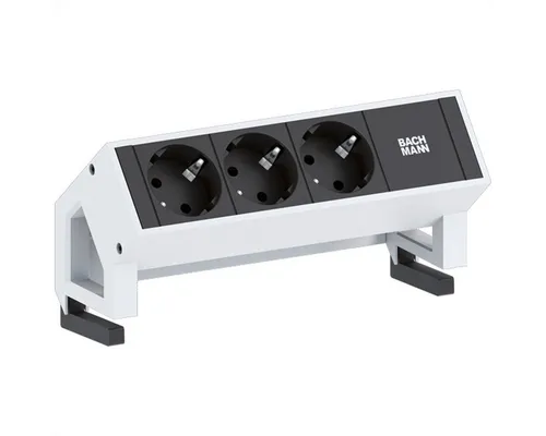 Bachmann Tischsteckdose Desk 2, silber, 3x Schutzkontakt - Überspannschutz & Mehrfachstecker mit 3x 230V Schutzkontaktsteckdosen, hochwertigem Aluminium-Gehäuse und benutzerfreundlicher 35° Anordnung für mehr Sicherheit und Komfort.