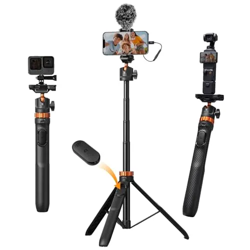 Selfie Stick,K&F CONCEPT MS08 Selfie Stick,158CM Handy Stativ,Stativ für Smartphone Kompatibel mit iPhone/Samsung/DJI Pocket 4/3/Osmo 360/Insta 360 X5/X4/X3 (Schwarz)