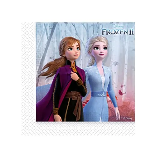 Procos 91128 - Papier-Servietten Frozen 2, 20 Stück, Größe 33 x 33 cm, 2-lagige Motiv-Servietten, Mundtuch, Party-Geschirr, Geburtstag, Mottoparty
