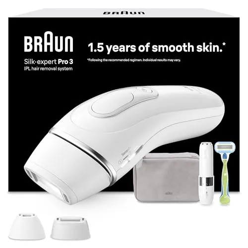 Braun IPL-Haarentfernung Silk-expert Pro 3 PL3136 - IPL-Gerät für bis zu 1 Jahr seidig-glatte Haut, inklusive 2 Aufsätzen und FaceMini-Gesichtsrasierer. Schnelle Ergebnisse in nur 4 Wochen mit SkinPro 2.0 Sensor für optimale Lichtintensität.