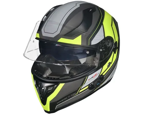 rueger-helmets RT-826 COM Black/Neon XL Motorradhelm mit Bluetooth - Helm mit Bluetooth Intercom, klappbarem Sonnenvisier und hohem Sicherheitsstandard. ECE-zertifiziert für sicheren Fahrspaß auf allen Straßen Europas.