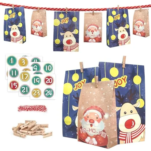 ONEHAUS Adventskalender 2025, Adventskalender zum befüllen groß, Geschenk Papiertueten Zum Selber Befüllen Basteln Pinguin Advents Tüten, Adventskalender 2025 Kinder selberfüllen