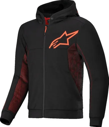 Moto - Sweatshirt ALPINESTARS CHROME V2 - Schwarz/Rot - Größe 52/L - Motorradjacke aus weichem Fleece, ideal für kühle Fahrten, modisches Design in Schwarz und Fluo Rot, perfekt für Herren.