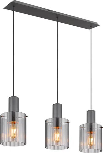 Pendelleuchte Hängelampe aus Glas und Textil in schwarz und rauchfarben - Moderne 1-flammige Hängeleuchte aus hochwertigem Metall und rauchfarbenem Glas, ideal für Esstische und Wohnzimmer. Schafft eine angenehme Atmosphäre mit stilvollem Design.