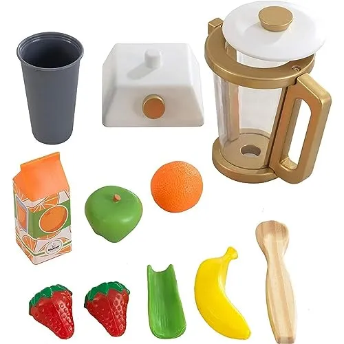 KidKraft Goldenes Smoothie Spielset aus Holz - Kinder-Haushaltsgeräte: Interaktives Spielzeug für kreative Smoothie-Kreationen, fördert spielerisch das Ernährungsbewusstsein und ist sofort einsatzbereit.