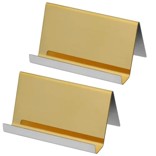 BELLE VOUS Visitenkarten Halter Metall Edelstahl (2Stk) – Edelstahl Organizer Visitenkarten Aufbewahrung bis 30 Visitenkarten – Gold Ständer Visitenkartenetui für Namensschilder, Schreibtisch, Büro