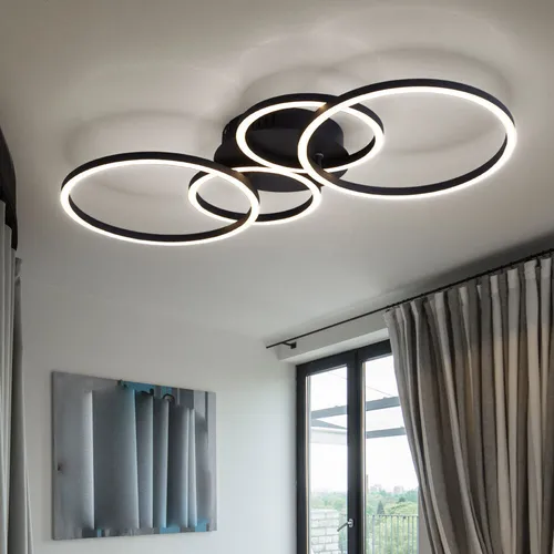 Moderne Deckenleuchte Ringleuchte - Schwarz Matt Opal - Stylische Deckenlampe aus Metall mit beeindruckendem Ringdesign, energiesparend durch fest verbaute LED-Leuchtmittel und ideal für jeden Wohnraum.