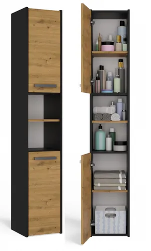 CDF Badschrank S30 - Anthrazit & Eiche Artisan - Hoch- & Midischränke fürs Bad mit moderner, minimalistischer Konstruktion und geräumigen Einlegeböden für optimale Stauraumgestaltung.