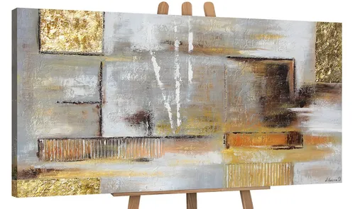 YS-Art Gemälde Goldene Abstraktion, Abstraktion, Gold auf Leinwand Handgemalt Abstrakt Köstchen