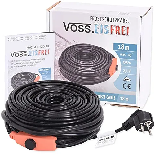 18m Frostschutz Heizkabel mit Knopf-Thermostat VOSS.eisfrei, 230V, Heizleitung Zum Schutz von Wasserleitungen und Weidetränken