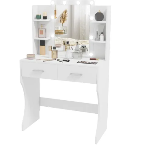 Schminktisch mit Spiegel und dimmbaren LED-Lampen, Schubladen, Regale