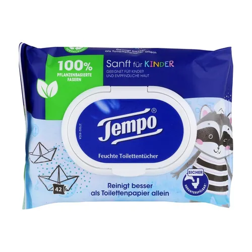 Tempo Feuchte Toilettentücher Sanft für Kinder 42 Tücher (1er Pack)