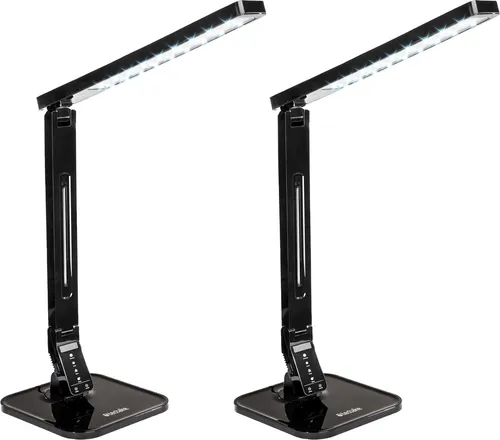 TecTake Schreibtischlampe LED dimmbar klappbar 14W - 2er Set - Moderne Schreibtischlampe mit Touchpanel und 4 Farbtemperaturen, ideal für Lesen, Arbeiten und Entspannen. Integrierter USB-Anschluss zum Laden von Geräten.