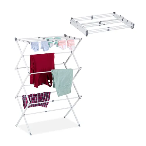 relaxdays Klappbarer Wäscheständer - Ausziehbar und Platzsparend - Standtrockner mit 11 Stangen auf 6 Ebenen, ideal für kleine Räume. Leicht verstellbar und einfach zusammenklappbar für optimale Raumnutzung.