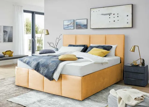 Polsterbett Dalas Gold 100 x 200 cm mit Bettkasten in gold von Halmon