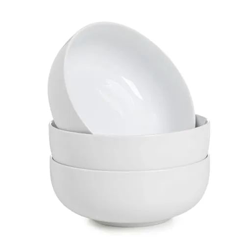 WishDeco Große Suppenschalen 3er Set, Salatschüsseln 1100ml, Servierschüssel Weiß, Nudelschüsseln Porzellan, Schüssel Set Keramik für Ramen, Obst, Dessert, Müsli