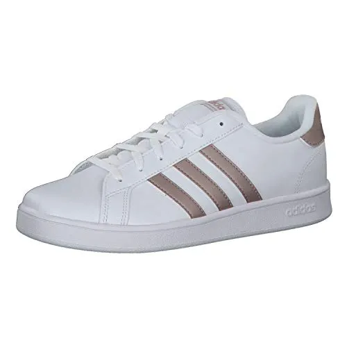 Adidas Unisex Kinder Sneaker Grand Court K Ftwwht Coppmt Glopnk 32 EU - Sneaker für Mädchen mit strapazierfähigem Synthetikleder, bequemer Cloudfoam Einlegesohle für optimale Dämpfung und Gummiaußensohle für besten Schutz beim Laufen.