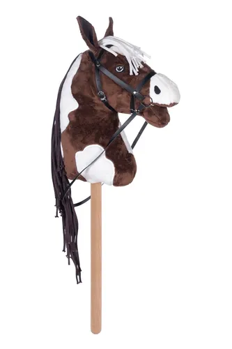 Hobby Horse braun/weiß - Kreatives Spielzeug für Kinder ab 3 Jahren, inklusive abnehmbarer Trense und stabiler Holzstange für fantasievolles Reiten.