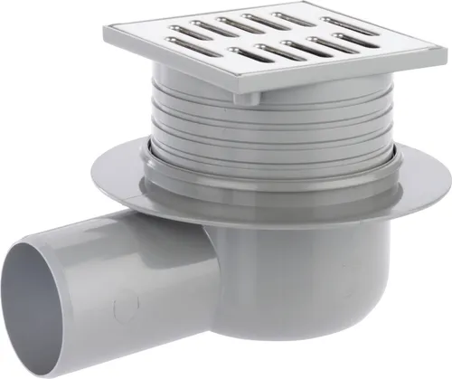 ACO Balkon-/Terrassenablauf 100 x 100 mm DN75, grau - Baudrainagen, waagerechter Ablauf für effiziente Wasserableitung auf Balkonen und Terrassen, ideal für langlebige Nutzung.