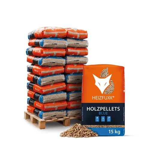 HEIZFUXX Holzpellets Blue - 300 kg (Palette, 20-St), umweltfreundlich und effizient für nachhaltige Wärmeversorgung