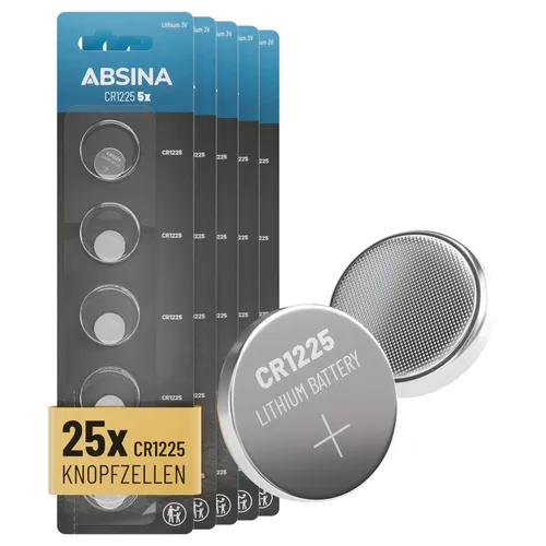 ABSINA 25x CR1225 Knopfzelle 3V Lithium - CR 1225 Batterie auslaufsicher