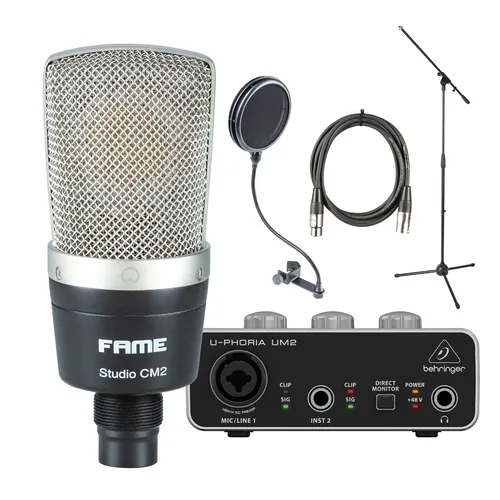 Fame Audio CM2 - Komplett-Set - Mikrofone- Komplett-Set mit großmembranem Kondensatormikrofon für warmen Klang, ideal für Studioaufnahmen und Live-Performances.