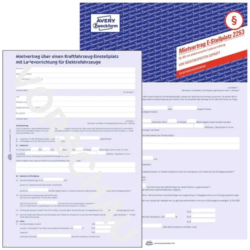 AVERY Mietvertrag 2253 KfZ-Einstellplatz mit E-Ladevorrichtung 4seitig selbstdur