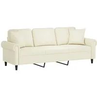vidaXL 3-Sitzer-Sofa mit Zierkissen Creme 180 cm Samt - Elegantes 3-Sitzer-Sofa aus weichem Samt mit dekorativen Kissen, ideal für entspannte Abende und stilvolle Wohnzimmergestaltung. Robust und komfortabel mit einem stabilen Metallgestell.
