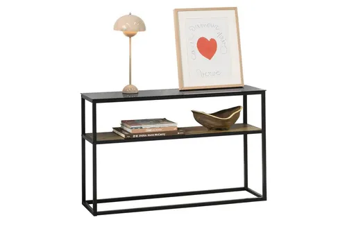 SoBuy FSB43-SCH Vintage Konsolentisch - Flurtisch mit Glasoberfläche und stabilem Metallgestell, ideal für Flur oder Wohnzimmer, verleiht jedem Raum einen einzigartigen Charakter.