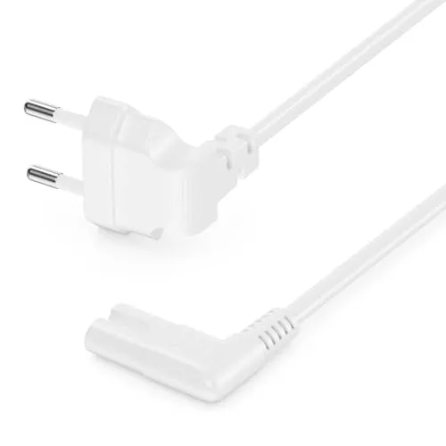 deleyCON 1,5m Netzkabel mit Flach Gewinkeltem Eurostecker - Eurostecker 90° Gewinkelt auf C7 Buchse 90° Gewinkelt - Euro-Netzkabel Stromkabel Kleingerätekabel - Weiß