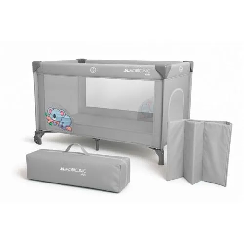 Mobiclinic®, Reisebett, Tragetasche, 2 in 1, Ultrakompakt faltbar, Herausnehmbare matratze, Mofli, Bis zu 15kg, Atmungsaktives gewebe, Seiteneingang mit reißverschluss, Baby laufstall (grau)