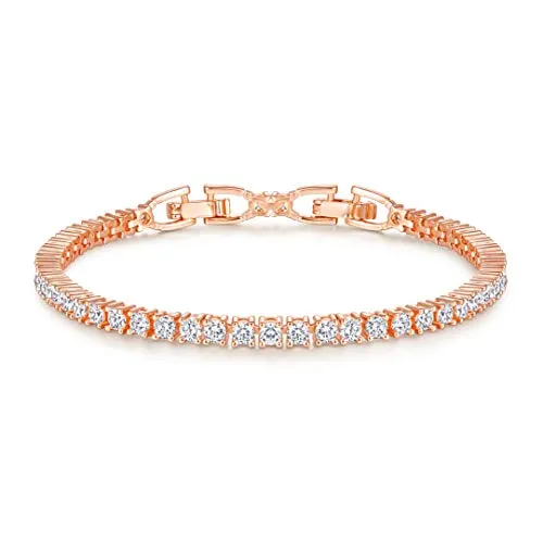 Lisandra Scott Funkelndes Shiny Tennis Armband mit glänzenden Steinchen I Tennisarmband Schmuck für Damen, Frauen und Mädchen mit Steinen I Damenarmband in echter Juweliersqualität (Rosegold)